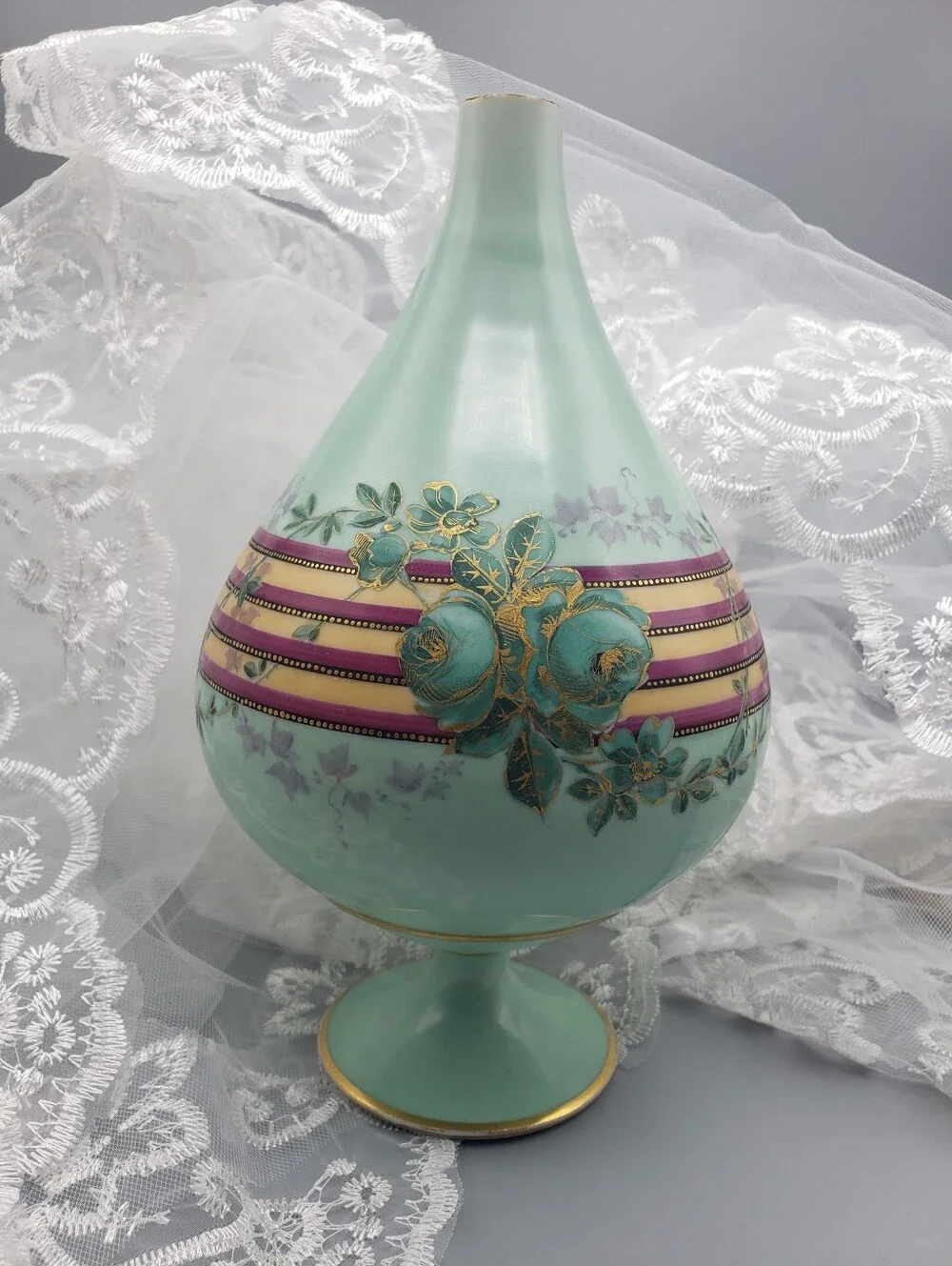 RARE Antique Art Nouveau Porcelain - 18th Century Vase - Floral w/ Gold Gilding